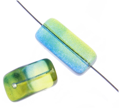 Glass Long Rectangle Bead Strung 24x15mm Blue/Green/Yellow