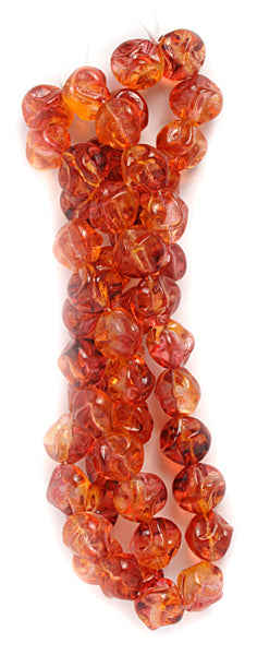Glass Twisted 11mm Round Bead Strung Orange/Yellow/Pink