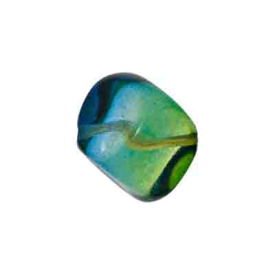 Glass Dimpled Cube 16mm Bead Strung Blue/Green/Yellow