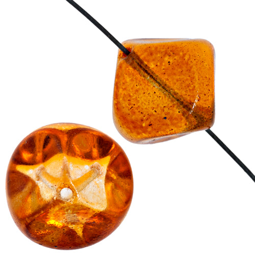 Glass Dimpled Cube 16mm Bead Strung Orange/Yellow/Pink