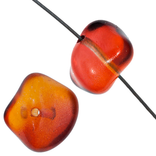 Glass Fancy Bead 10x13mm Strung Orange/Yellow/Pink