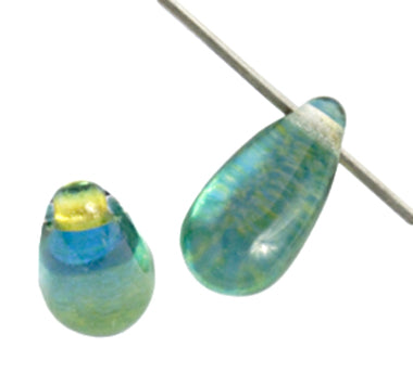 Glass Bead Droplet 5x10mm Strung Blue/Green/Yellow