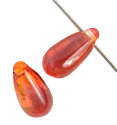 Glass Bead Droplet 5x10mm Strung Orange/Yellow/Pink