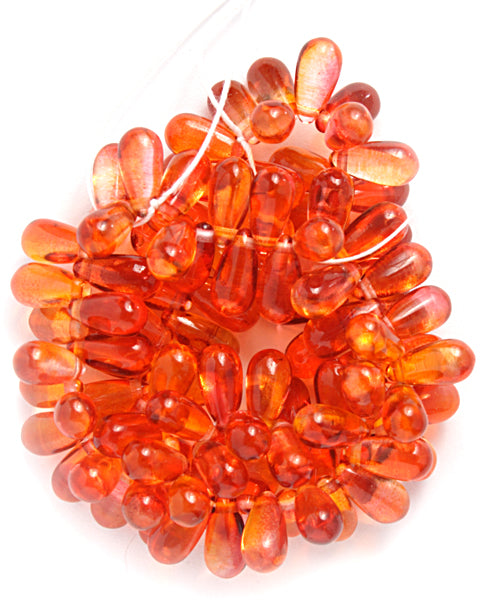 Glass Bead Droplet 5x10mm Strung Orange/Yellow/Pink