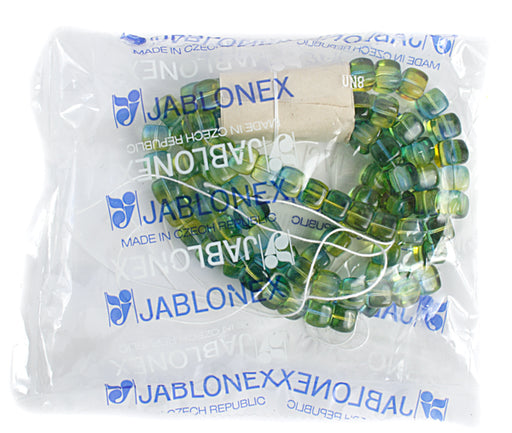 Glass Bead Cubes 8x11mm Strung Blue/Green/Yellow