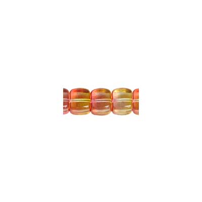 Glass Bead Cubes 8x11mm Strung Orange/Yellow/Pink