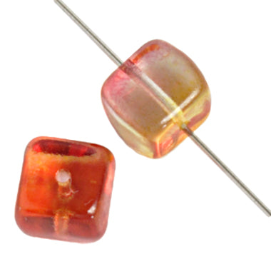 Glass Bead Cubes 8x11mm Strung Orange/Yellow/Pink