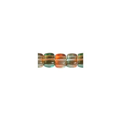 Glass Bead Cubes 8x11mm Strung Orange/Teal Green