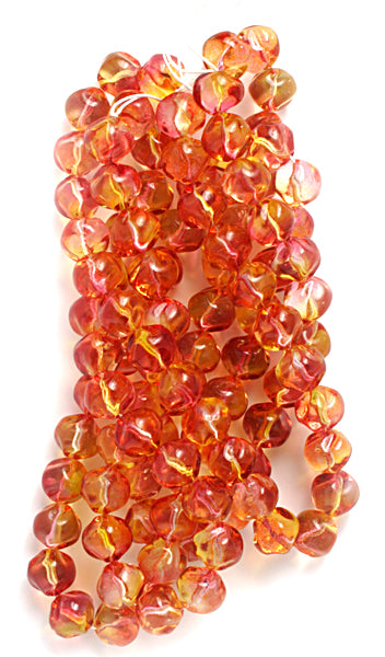 Glass Bead Baroque Round 10mm Strung Orange/Gold/Pink