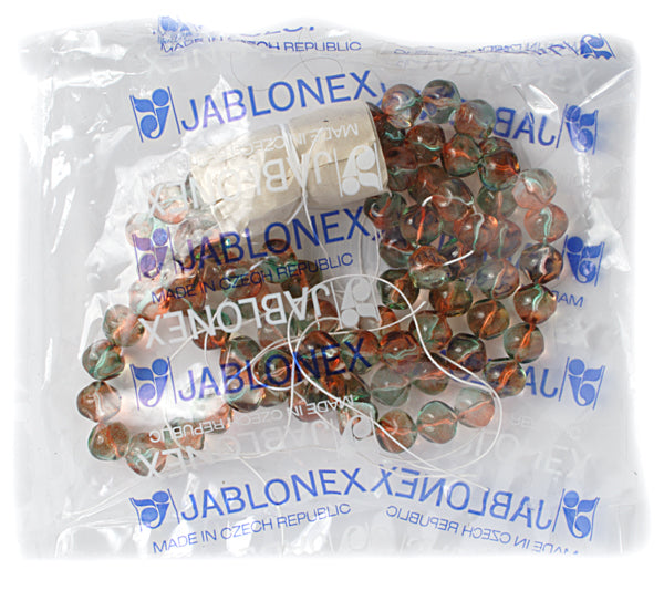 Glass Bead Baroque Round 10mm Strung Orange/Teal Green