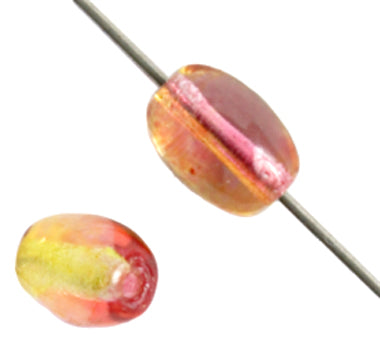 Glass Bead Oval 7x5mm Strung Orange/Yellow/Pink