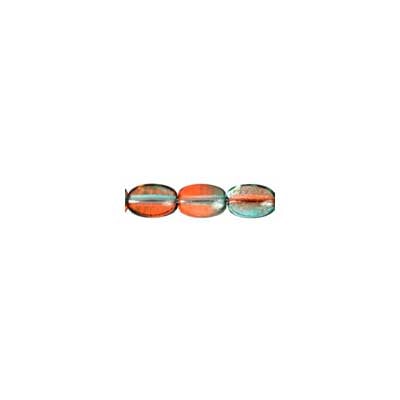 Glass Bead Oval 7x5mm Strung Orange/Teal Green