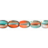 Glass Bead Oval 7x5mm Strung Orange/Teal Green