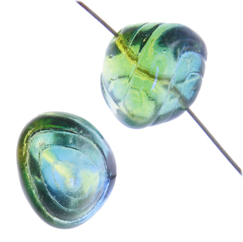 Glass Bead Fancy 15x16mm Strung Blue/Green/Yellow