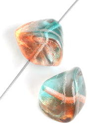 Glass Bead Fancy 15x16mm Strung Orange/Teal Green