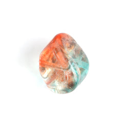 Glass Bead Fancy 15x16mm Strung Orange/Teal Green