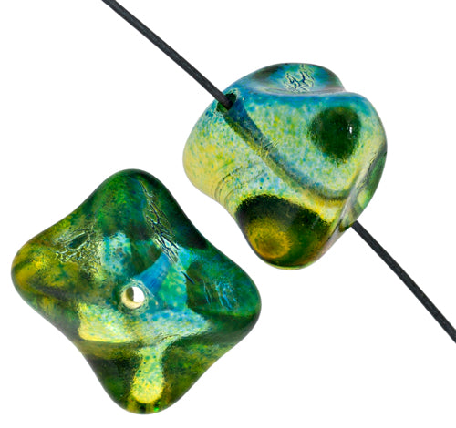 Glass Bead Fancy 11x15mm Strung Blue/Green/Yellow