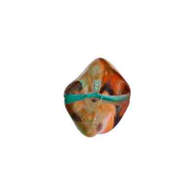 Glass Bead Fancy 11x15mm Strung Orange/Teal Green