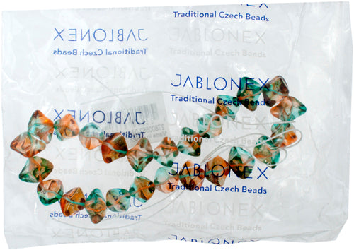Glass Bead Fancy 11x15mm Strung Orange/Teal Green