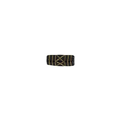 Glass Bead Rectangle 19x6mm Strung Jet/Gold Painted