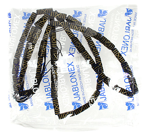 Glass Bead Rectangle 19x6mm Strung Jet/Gold Painted