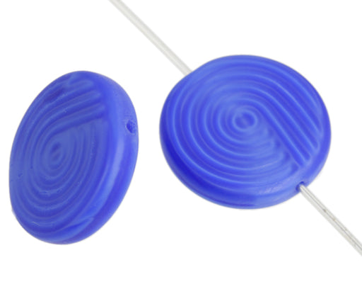 Glass Bead 18mm Round Twister Pattern Blue Silk