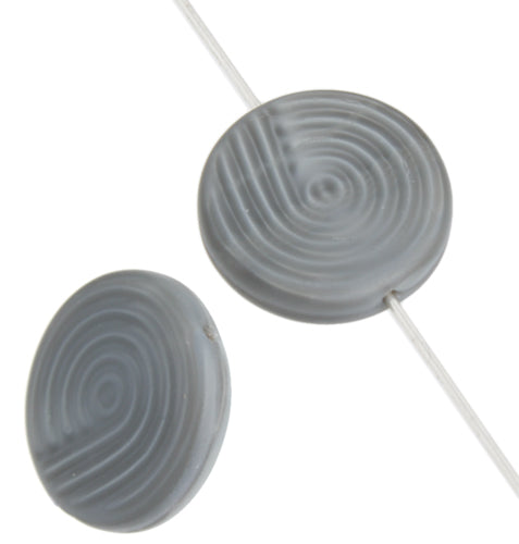 Glass Bead 18mm Round Twister Pattern Grey Silk