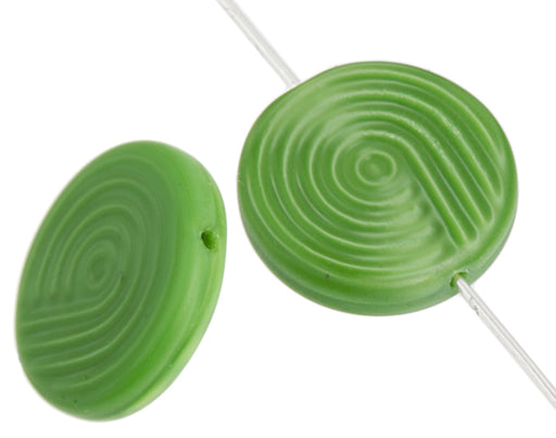 Glass Bead 18mm Round Twister Pattern Green Silk