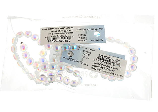 Czech Candy Beads 8mm 2 Holes Transparent