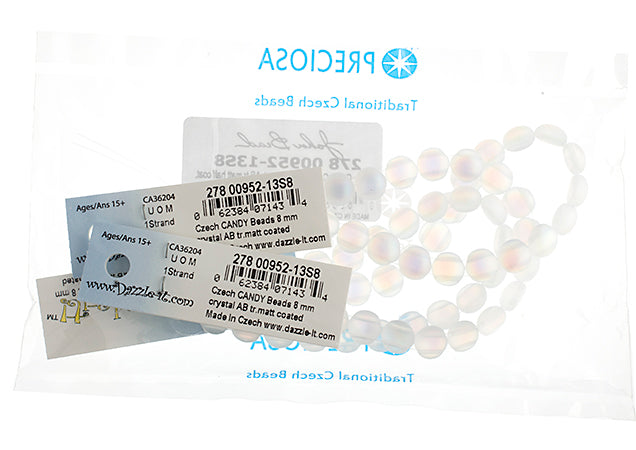 Czech Candy Beads 8mm 2 Holes Transparent