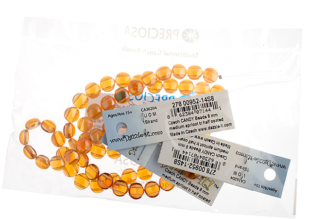 Czech Candy Beads 8mm 2 Holes Transparent