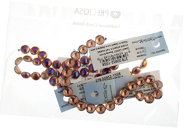 Czech Candy Beads 8mm 2 Holes Transparent