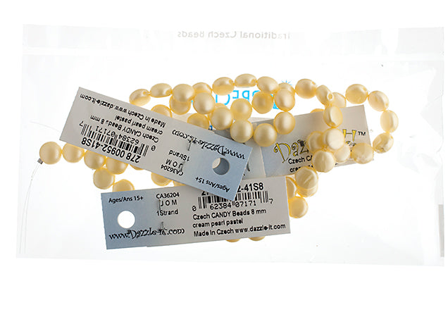 Czech Candy Beads 8mm 2 Holes Opaque Pearl Pastel