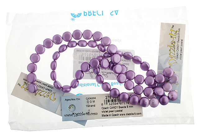 Czech Candy Beads 8mm 2 Holes Opaque Pearl Pastel