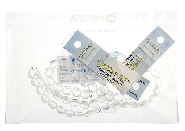 Czech Candy Beads 8mm 2 Holes Transparent