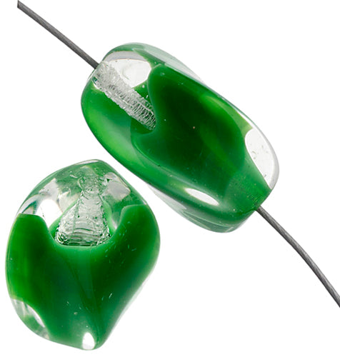 Glass Bead Oval Twist 16x11mm Silk w/Crystal Overlay