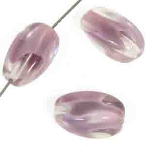 Glass Bead Oval Twist 16x11mm Silk w/Crystal Overlay