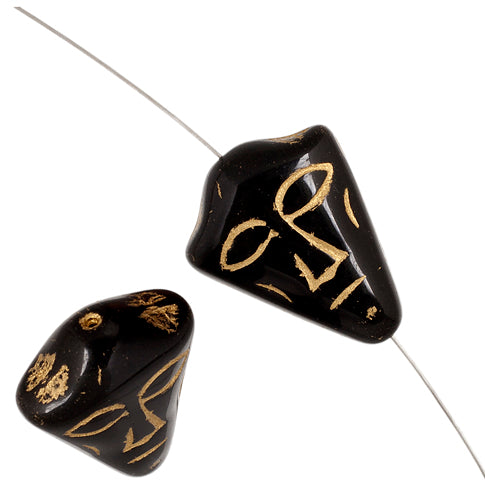 Glass Bead Face 25/20mm Black/ Gold Strung