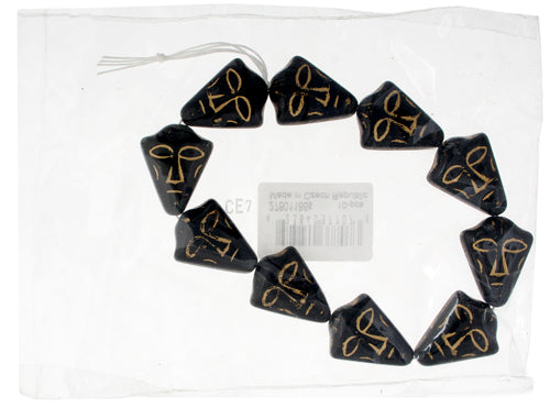 Glass Bead Face 25/20mm Black/ Gold Strung