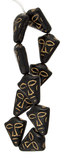 Glass Bead Face 25/20mm Black/ Gold Strung