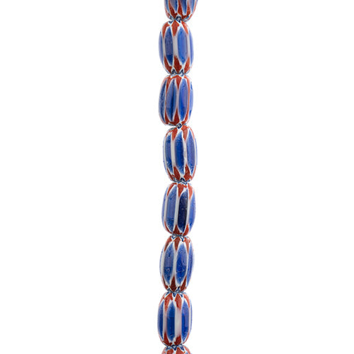 Glass Chevron Beads Oval Blue (3x7in Strand)