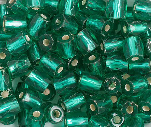 Glass Bead Ornela Cut 7mm Green Silver Lined