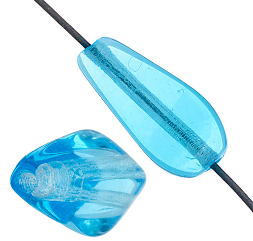 Glass 13x8mm Square Drop Bead Transparent Aqua Strung