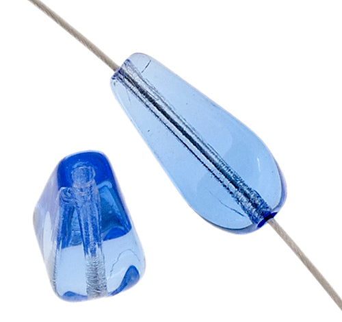 Glass 13x8mm Square Drop Bead Transparent Light Sapphire Strung