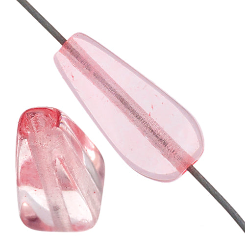 Glass 13x8mm Square Drop Bead Transparent Crystal/Pink Strung