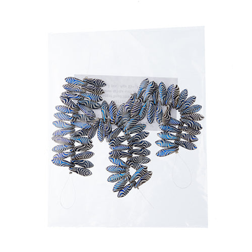 Czech Glass Dagger Bead Strand Laser Etched Design 4in 25pc 5x16mm White with Jet AB Swirl Pattern