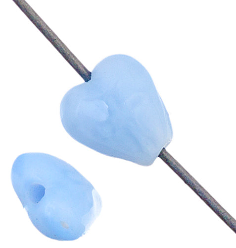Glass Cathedral 6x5mm Light Blue Strung Heart Bead