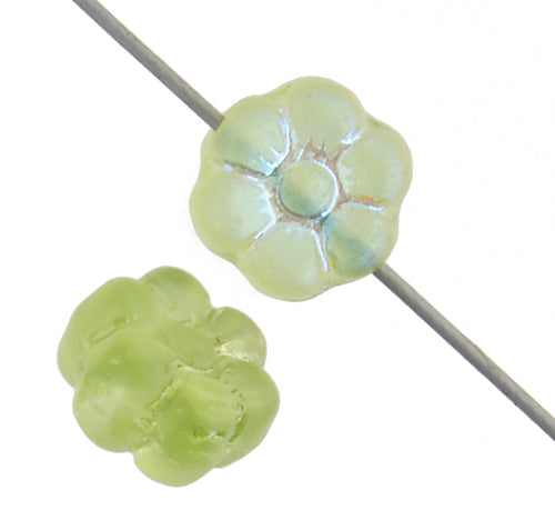 Glass Bead Flower 8mm Olivine Strung Matte/AB