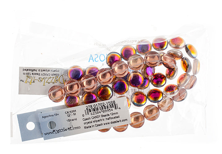 Czech Candy Beads 12mm 2 Holes Transparent