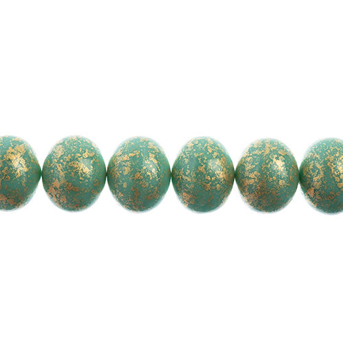 Czech Candy Oval 2 Holes Green Turquoise Gold Speckled